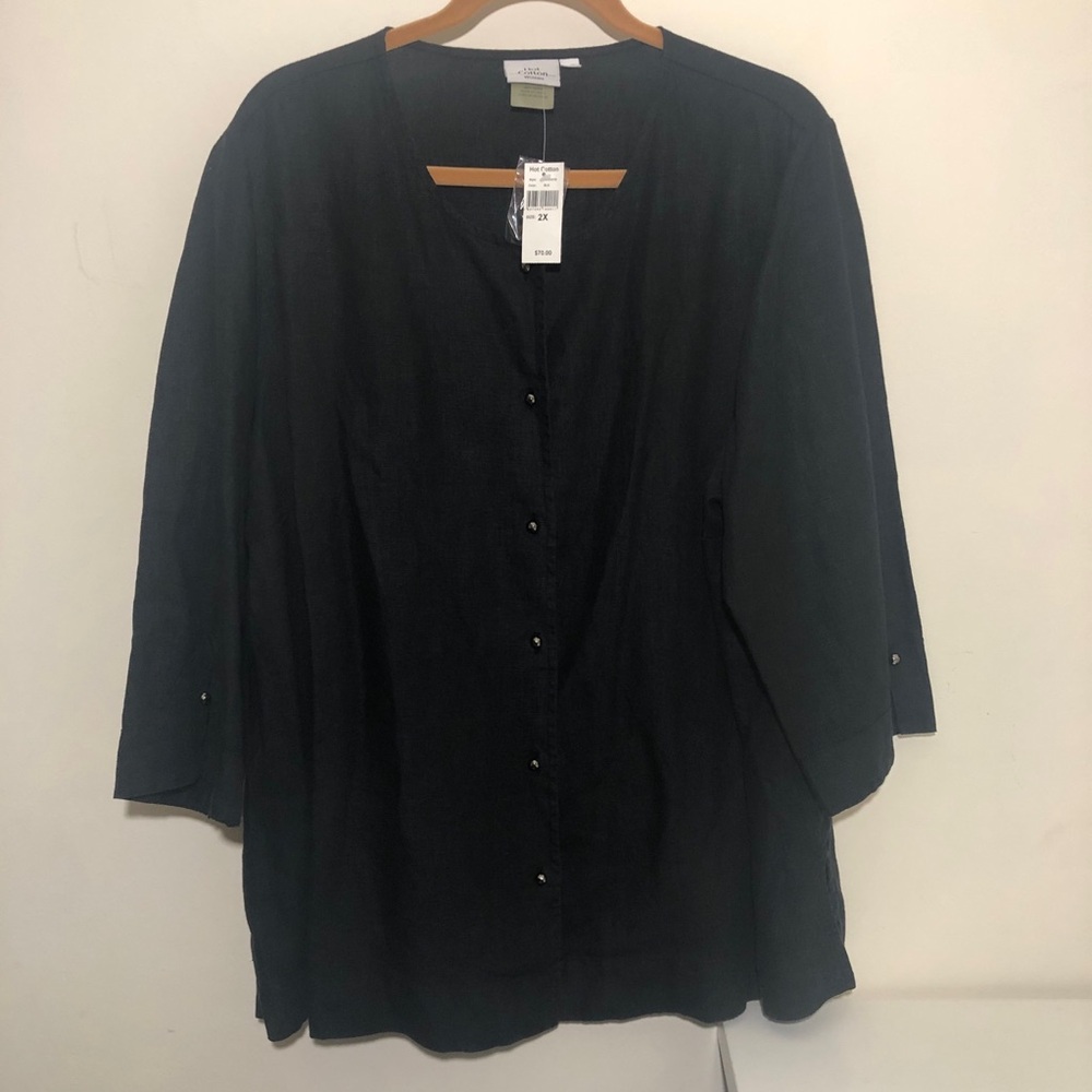 Hot Cotton Linen Jacket Button Top NWT 2X Plus Coastal Beach MSRP $70